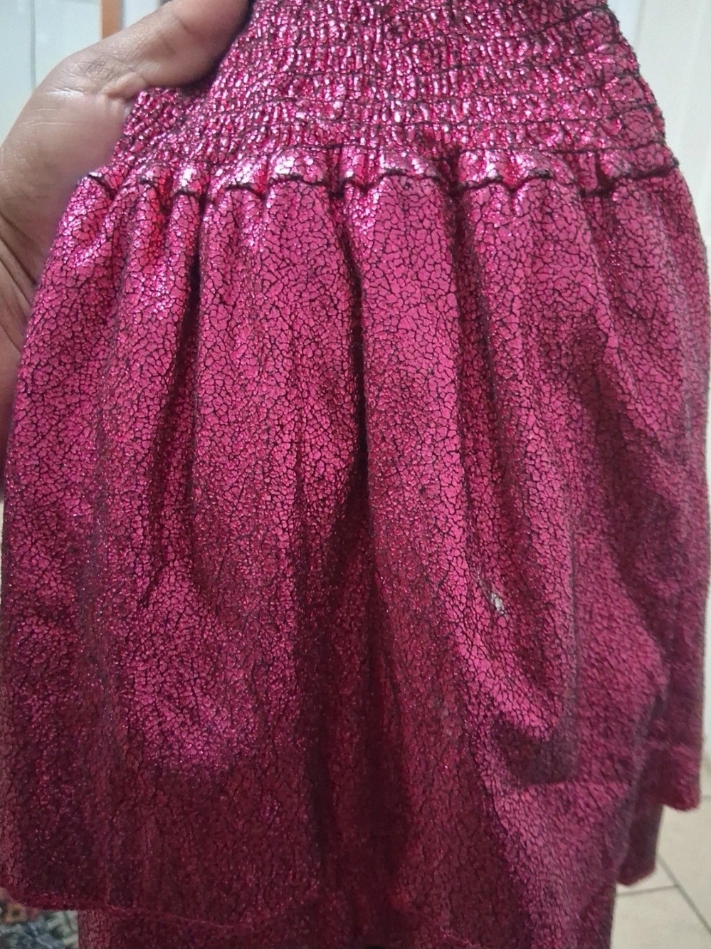 Shimmery Pink Tiered Circle Skirt with Black Waistband - Picture 2 of 4